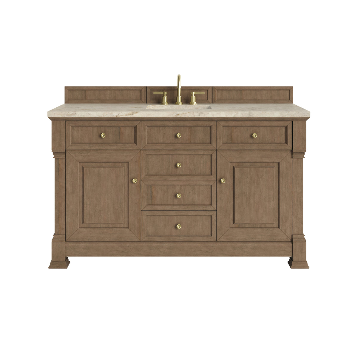 James Martin Brookfield 60" Single Bathroom Vanity, Pecan with Tajnar countertop