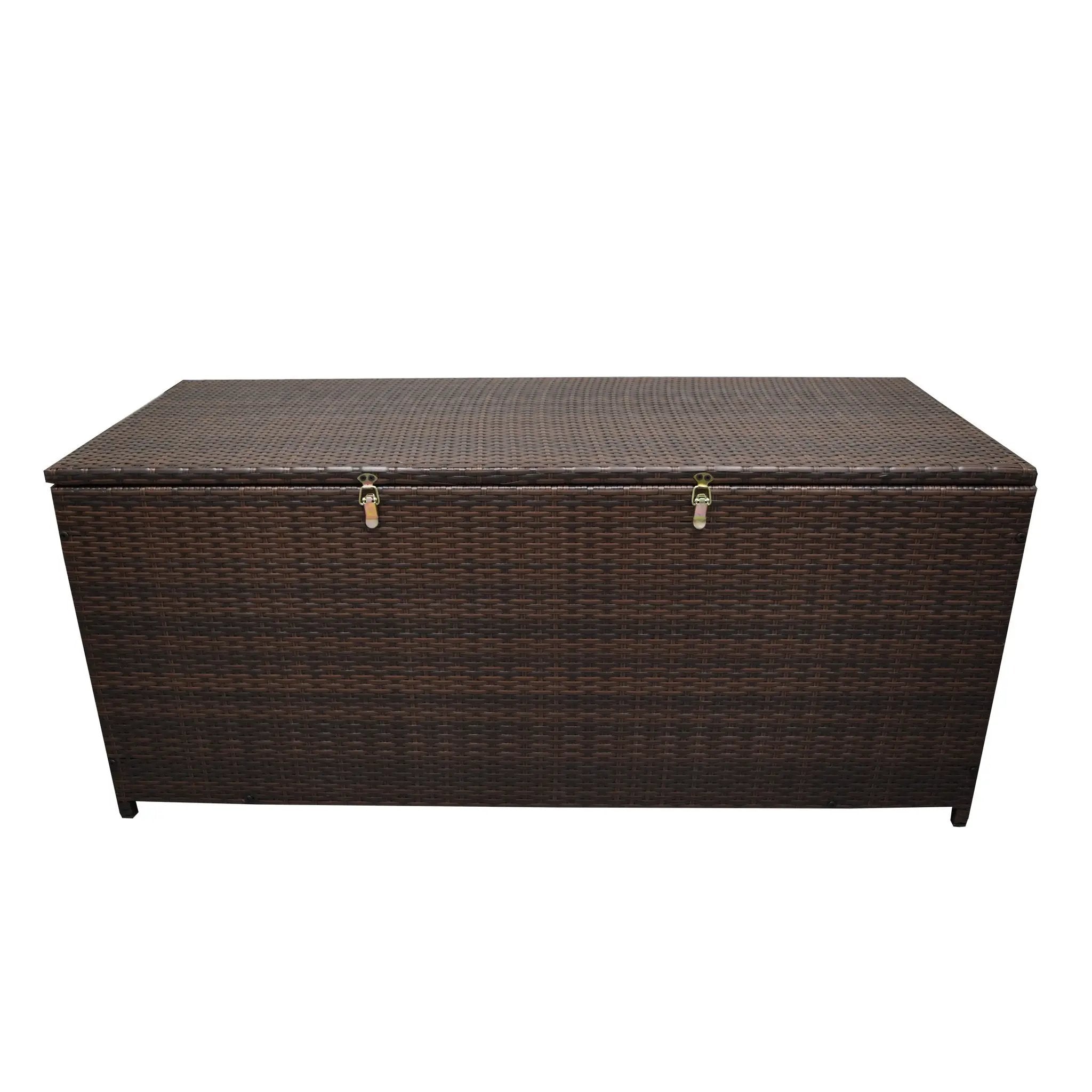 Brown Wicker Patio Deck Box with 113 Gallon Storage and Metal Frame by Sharicks