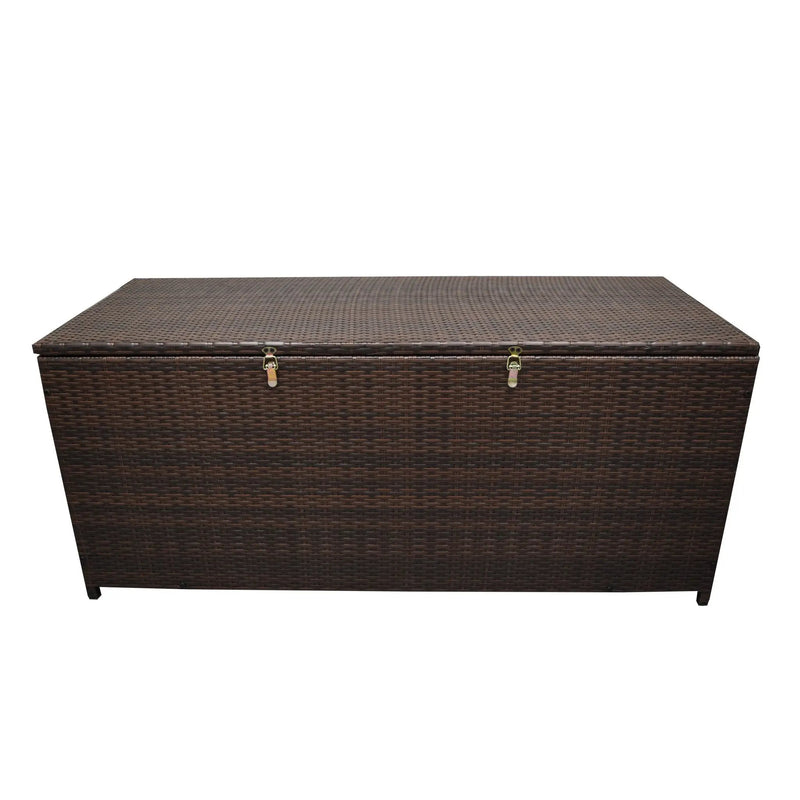 Brown Wicker Patio Deck Box with 113 Gallon Storage and Metal Frame by Sharicks