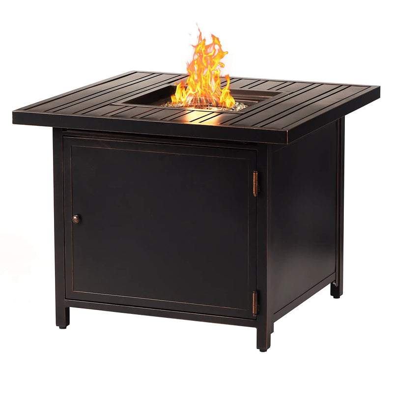 Aluminum 32-in Square Patio Fire Table Set with Swivel Rocking Chairs by Sharicks