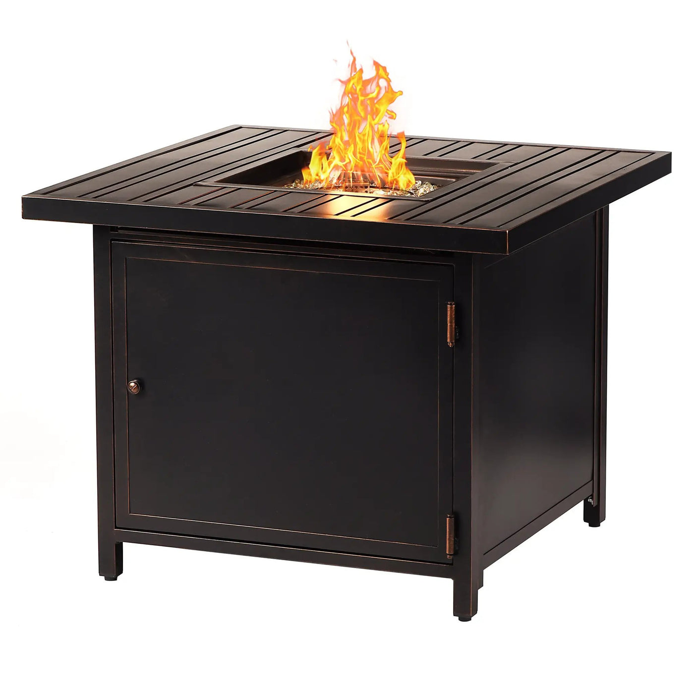 Black Aluminum Fire Table Bistro Set with Two Club Chairs by Sharicks