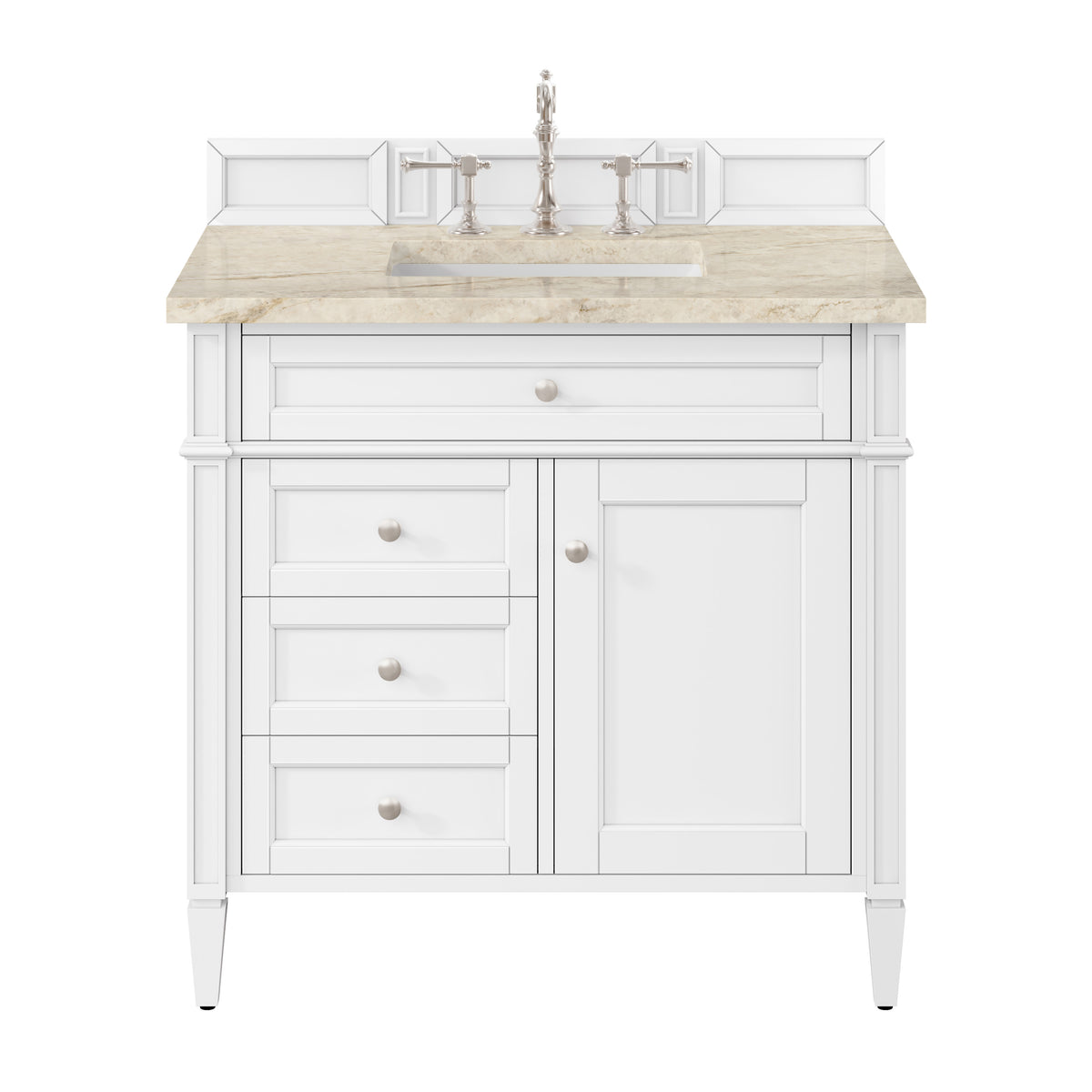 James Martin Brittany 36" Single Bathroom Vanity, Bright White with Tajnar countertop