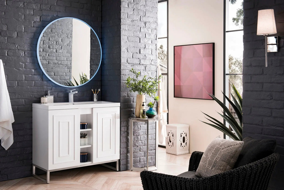 James Martin Alicante' 39.5" Single Bathroom Vanity, Glossy White, photo 6 of 8
