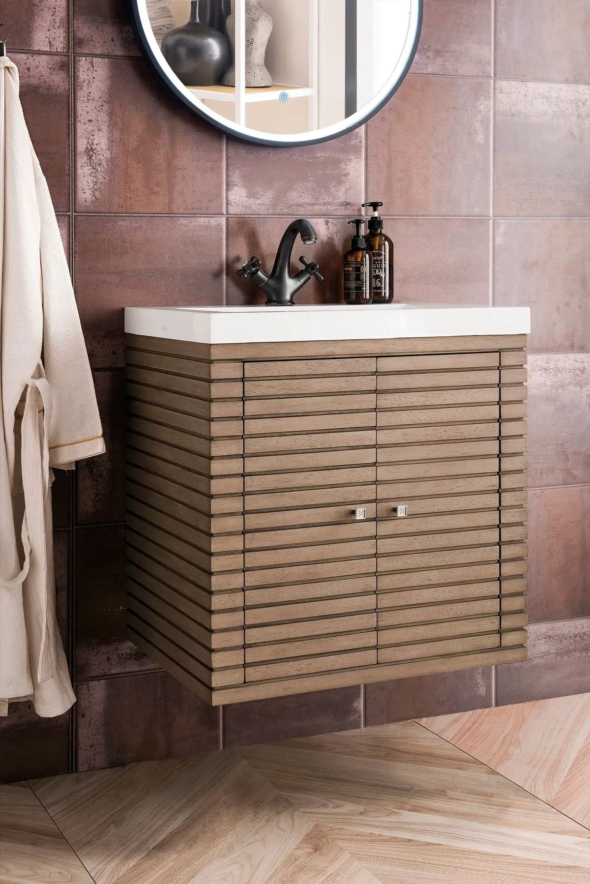 James Martin Linden 24" Dual Mount Single Bathroom Vanity, Whitewashed Walnut by James Martin