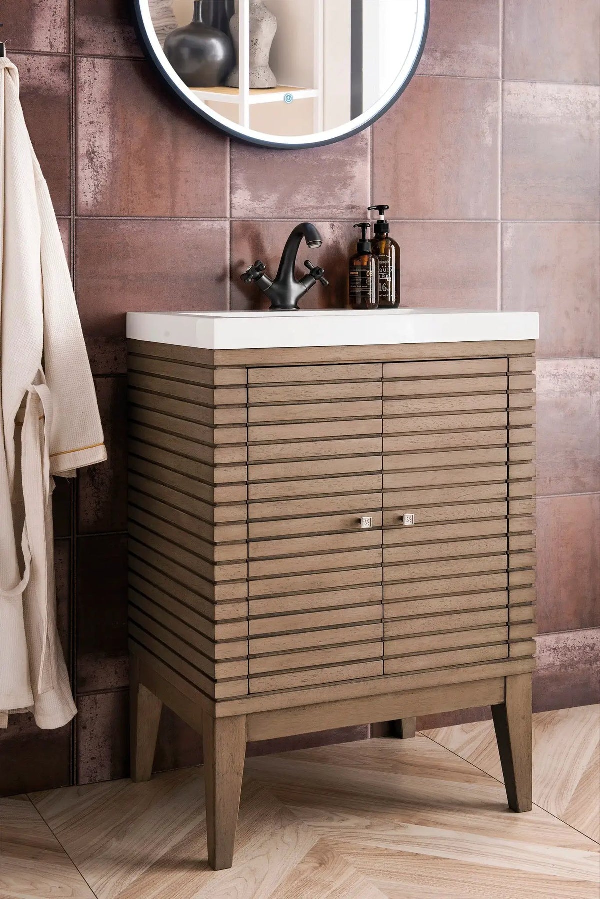 James Martin Linden 24" Dual Mount Single Bathroom Vanity, Whitewashed Walnut by James Martin
