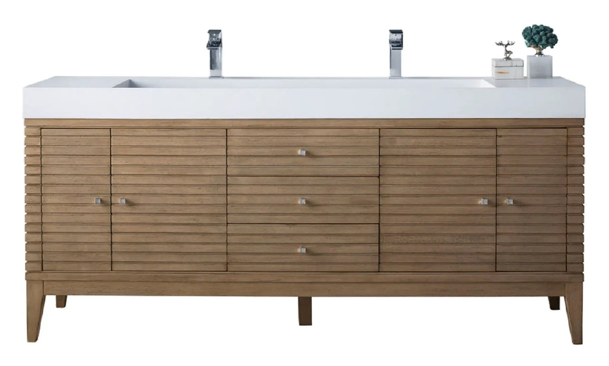James Martin Linear 72" Double Bathroom Vanity, Whitewashed Walnut by James Martin