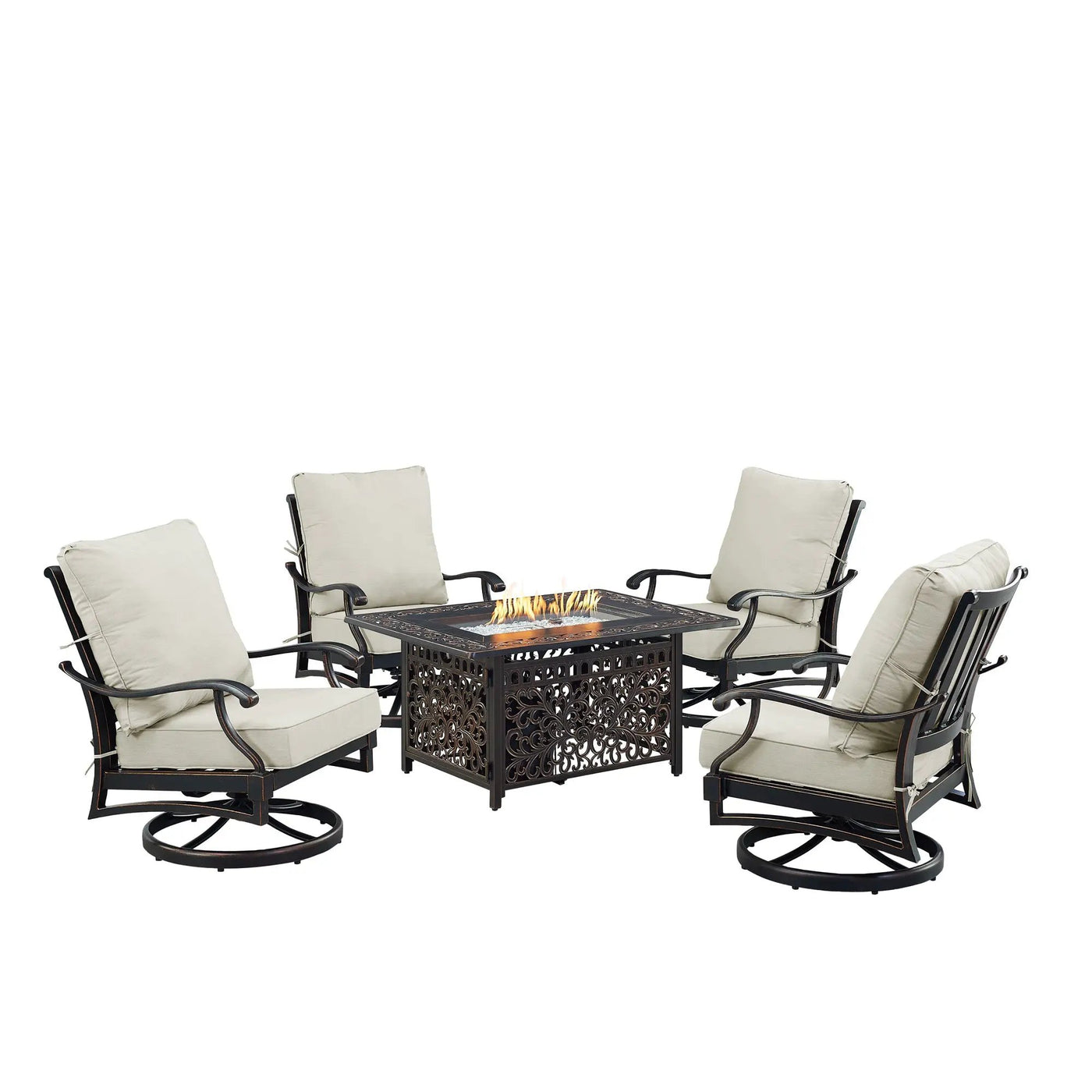 Black Aluminum Fire Table Set with Four Club Chairs by Sharicks