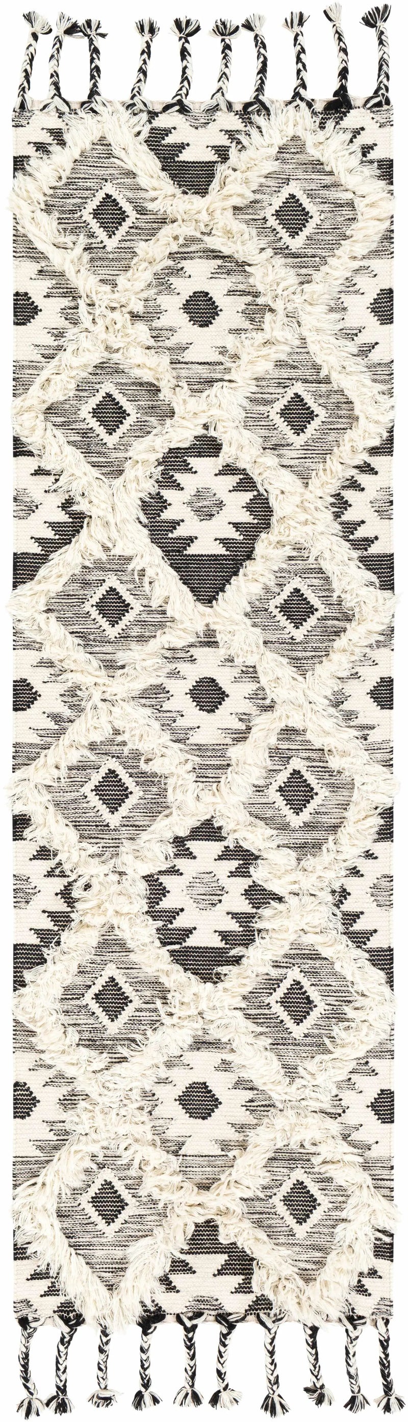 Jarales Cream/Black Tribal Tassel Wool Rug - Clearance by Boutique Rugs