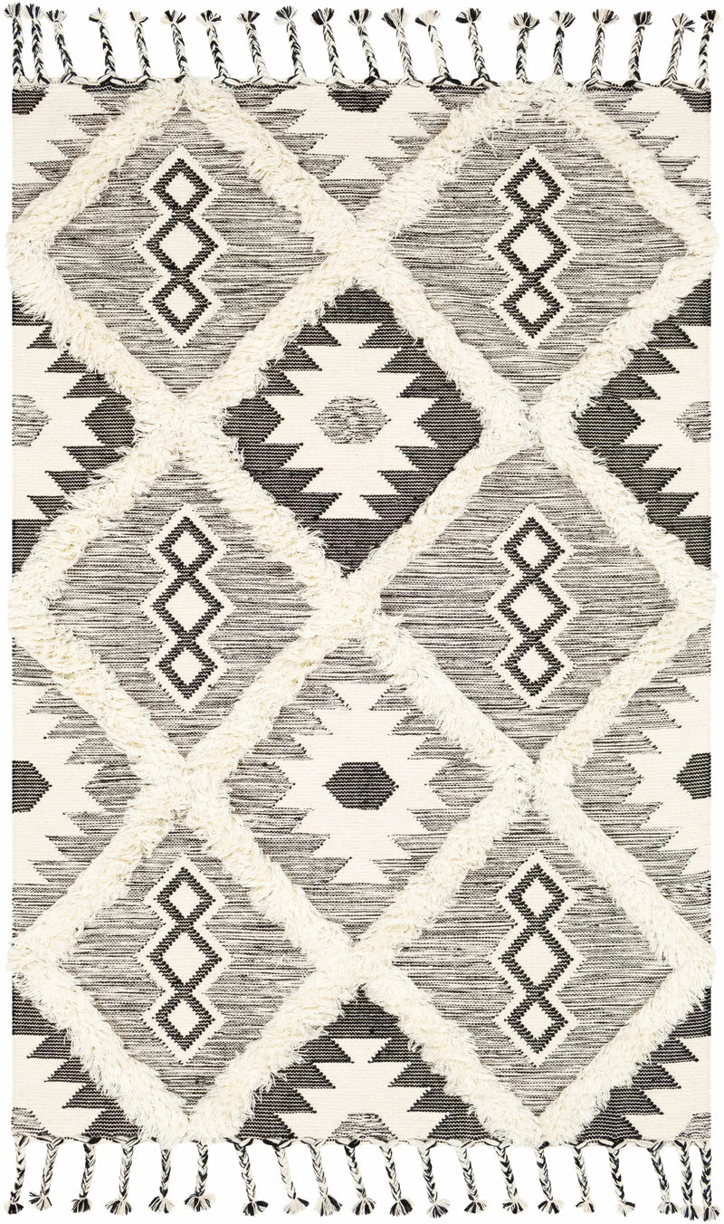 Jarales Cream/Black Tribal Tassel Wool Rug - Clearance by Boutique Rugs