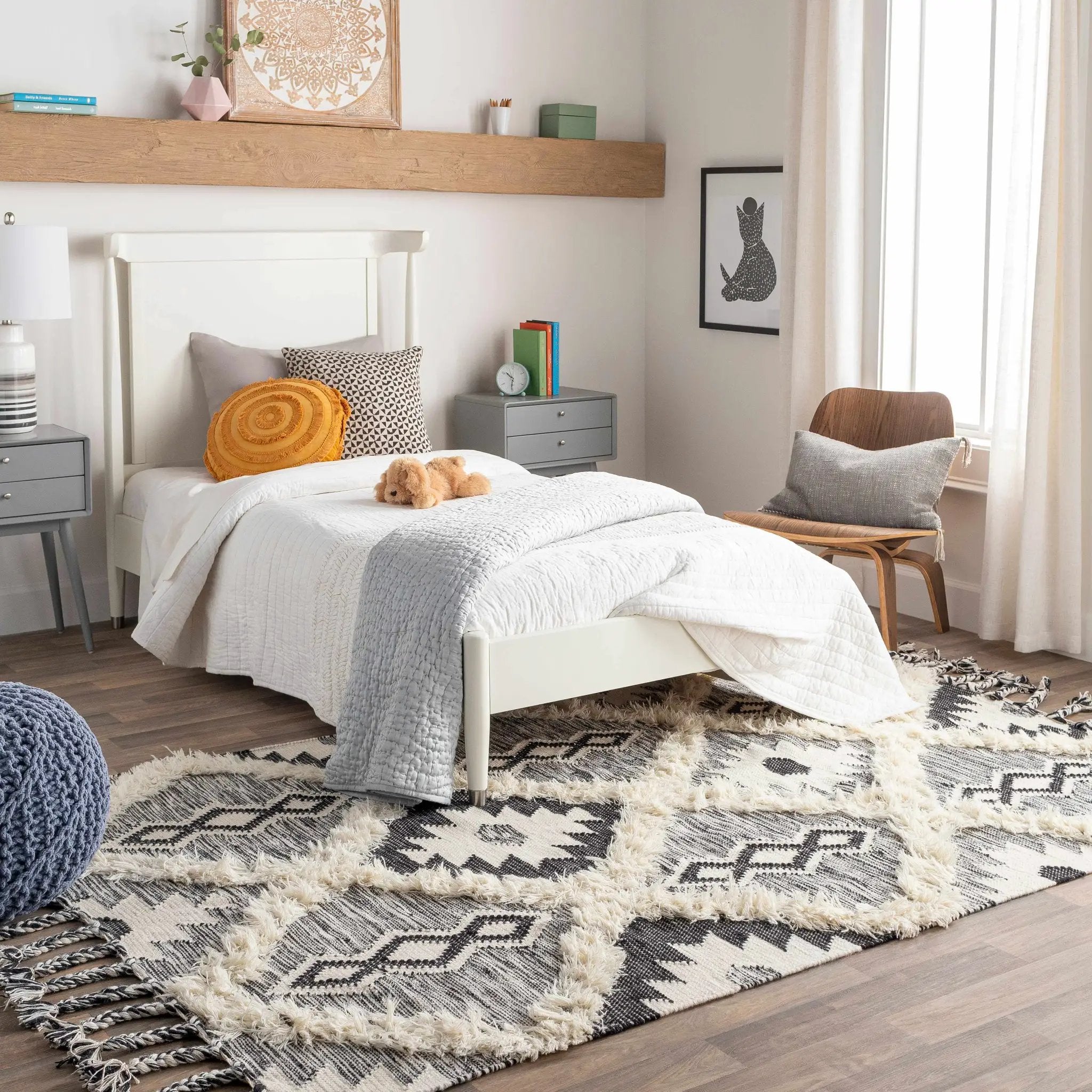 Jarales Cream/Black Tribal Tassel Wool Rug - Clearance by Boutique Rugs