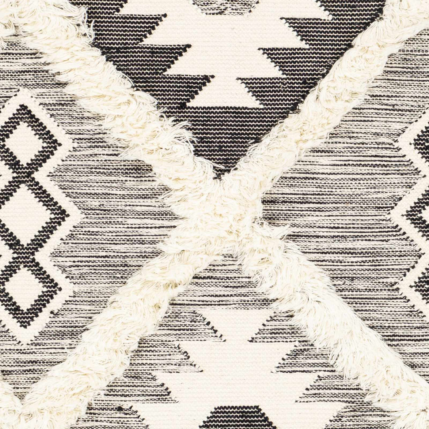 Jarales Cream/Black Tribal Tassel Wool Rug - Clearance by Boutique Rugs