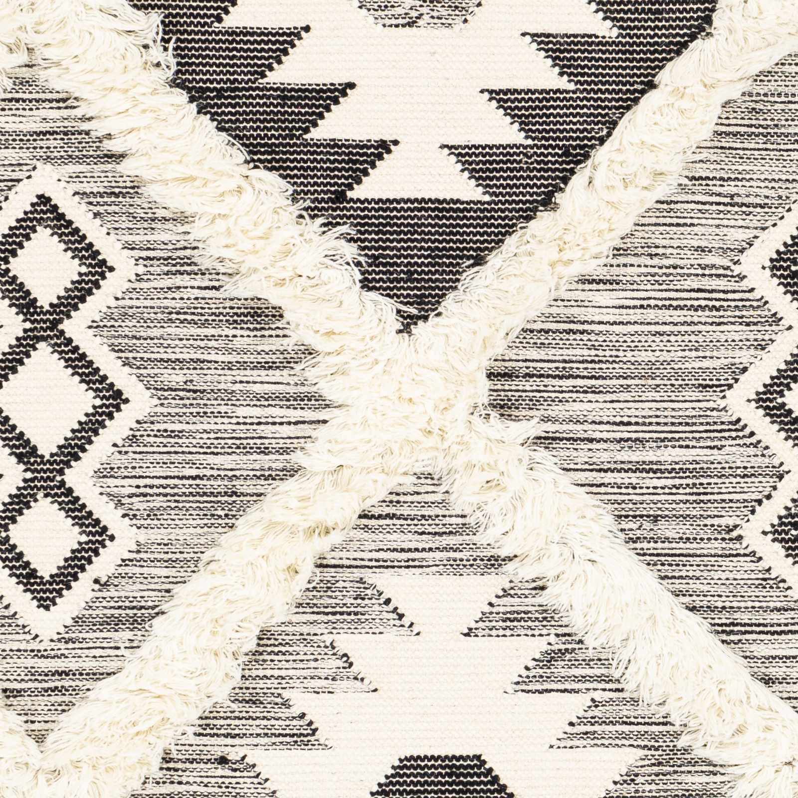 Jarales Cream/Black Tribal Tassel Wool Rug - Clearance by Boutique Rugs