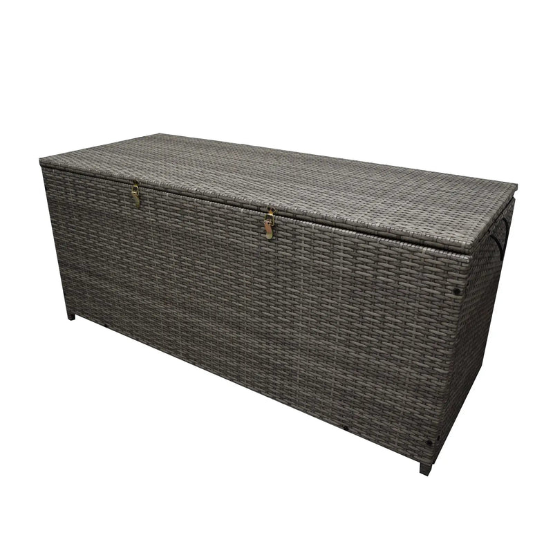Grey Wicker Patio Deck Box with 113 Gallon Storage and Metal Frame by Sharicks