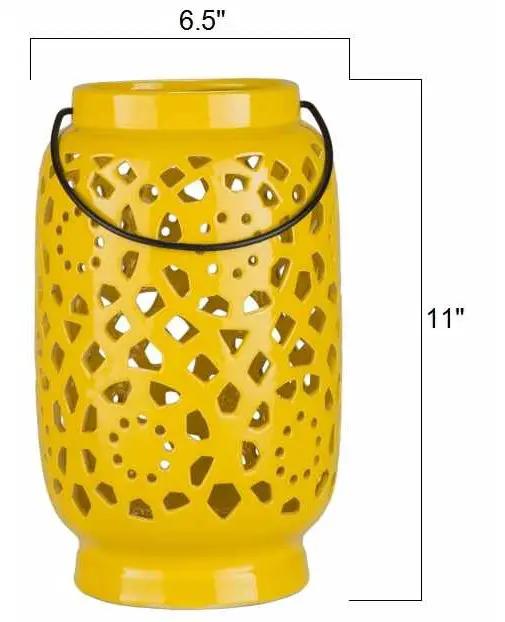 Jeiseyville Yellow Geometric Outdoor Ceramic Lantern by Boutique Rugs