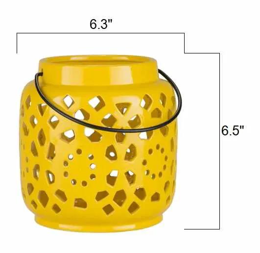 Jeiseyville Yellow Geometric Outdoor Ceramic Lantern by Boutique Rugs