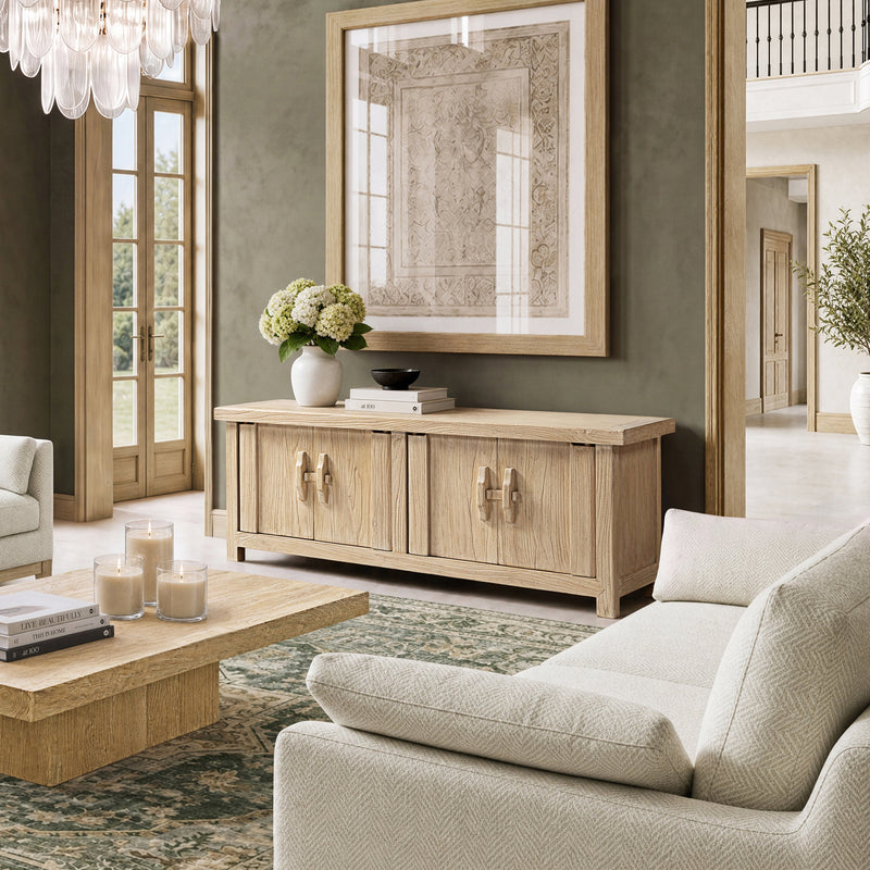 Elm Wood 4-Door Cabinet with Natural Grain - Light Brown