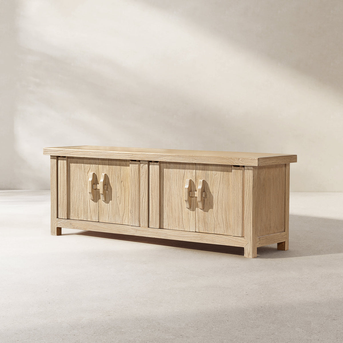 Elm Wood 4-Door Cabinet with Natural Grain - Light Brown, photo 2 of 10