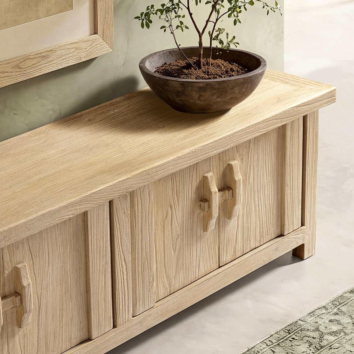 Elm Wood 4-Door Cabinet with Natural Grain - Light Brown, photo 3 of 10
