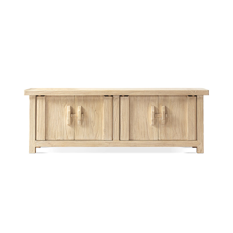 Elm Wood 4-Door Cabinet with Natural Grain - Light Brown, photo 4 of 10