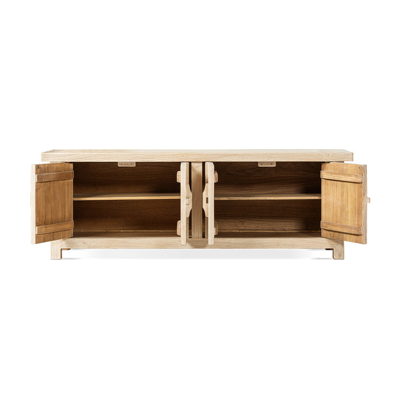 Elm Wood 4-Door Cabinet with Natural Grain - Light Brown, photo 6 of 10