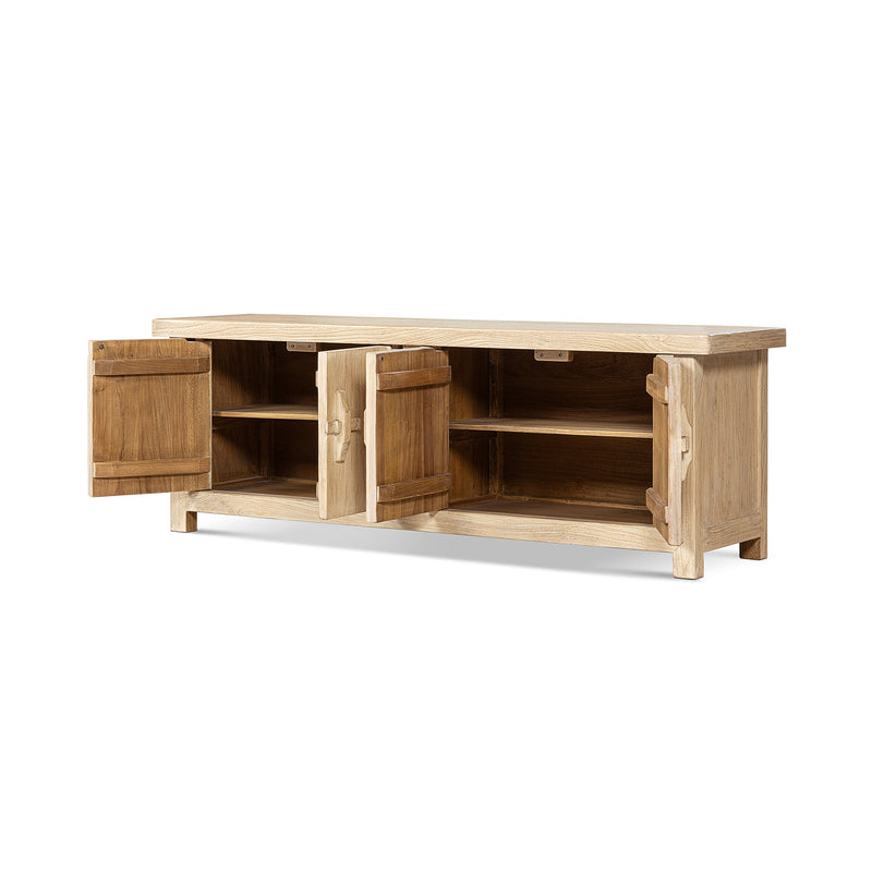 Elm Wood 4-Door Cabinet with Natural Grain - Light Brown, photo 7 of 10