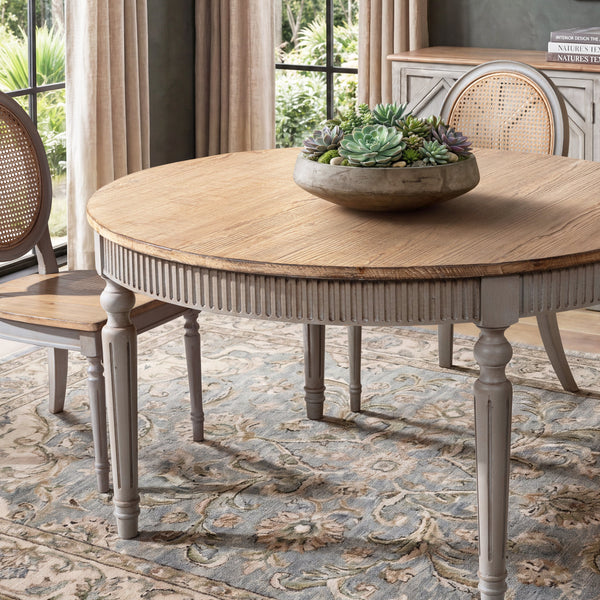 Reclaimed Wood Round Dining Table with Classic Turned Base – Antique, photo 2 of 10