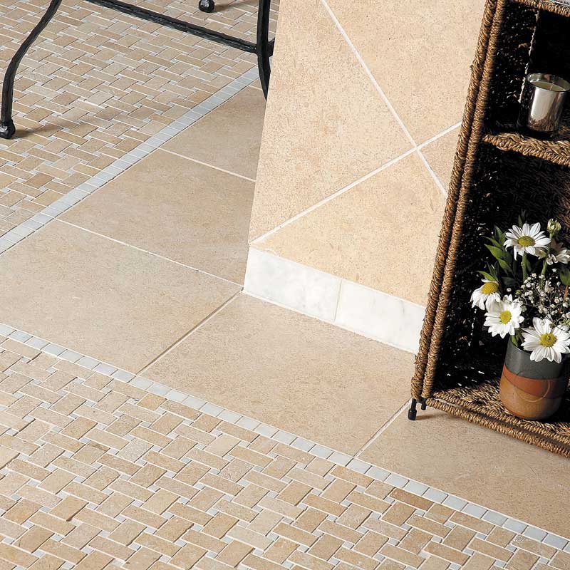 Jerusalem Honed Basket Weave Limestone Mosaics 12x12 room scene 3