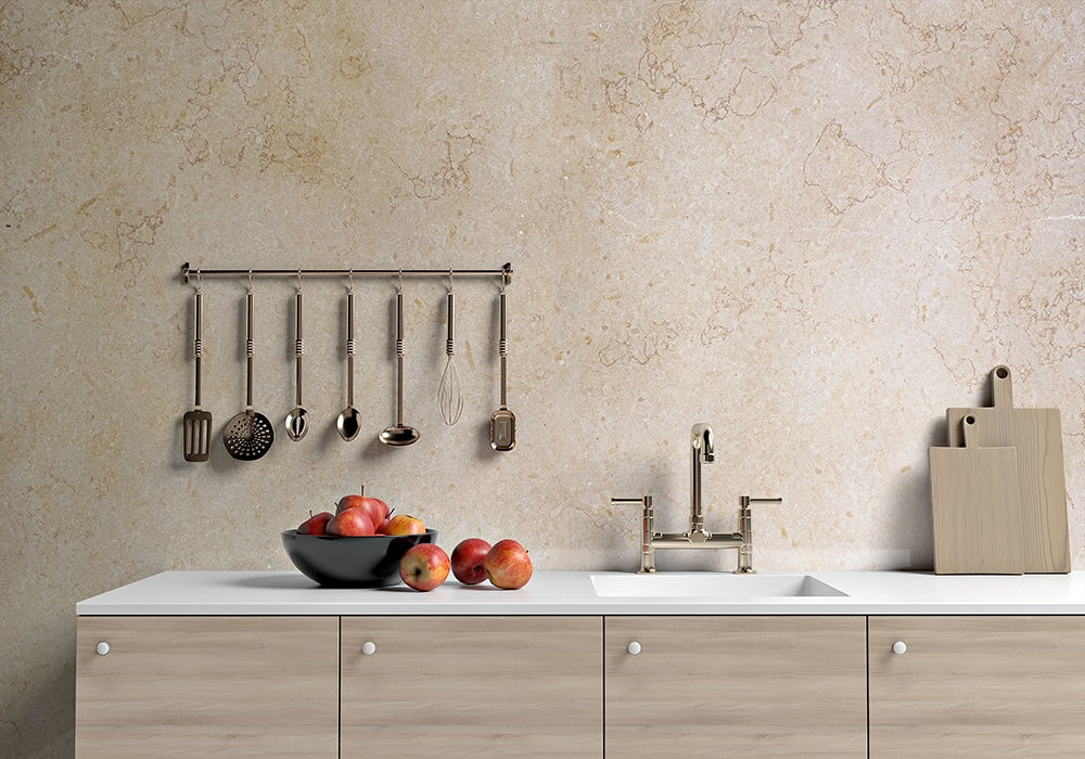 Jerusalem Honey Gold Honed Limestone Slab Random room scene 2