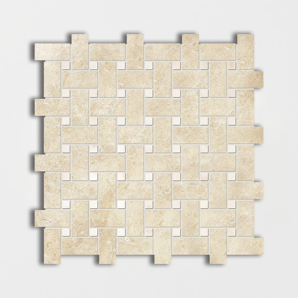 Jerusalem Light Honed Basket Weave Limestone Mosaics 12x12 Limestone Honed 12x12 Mosaics