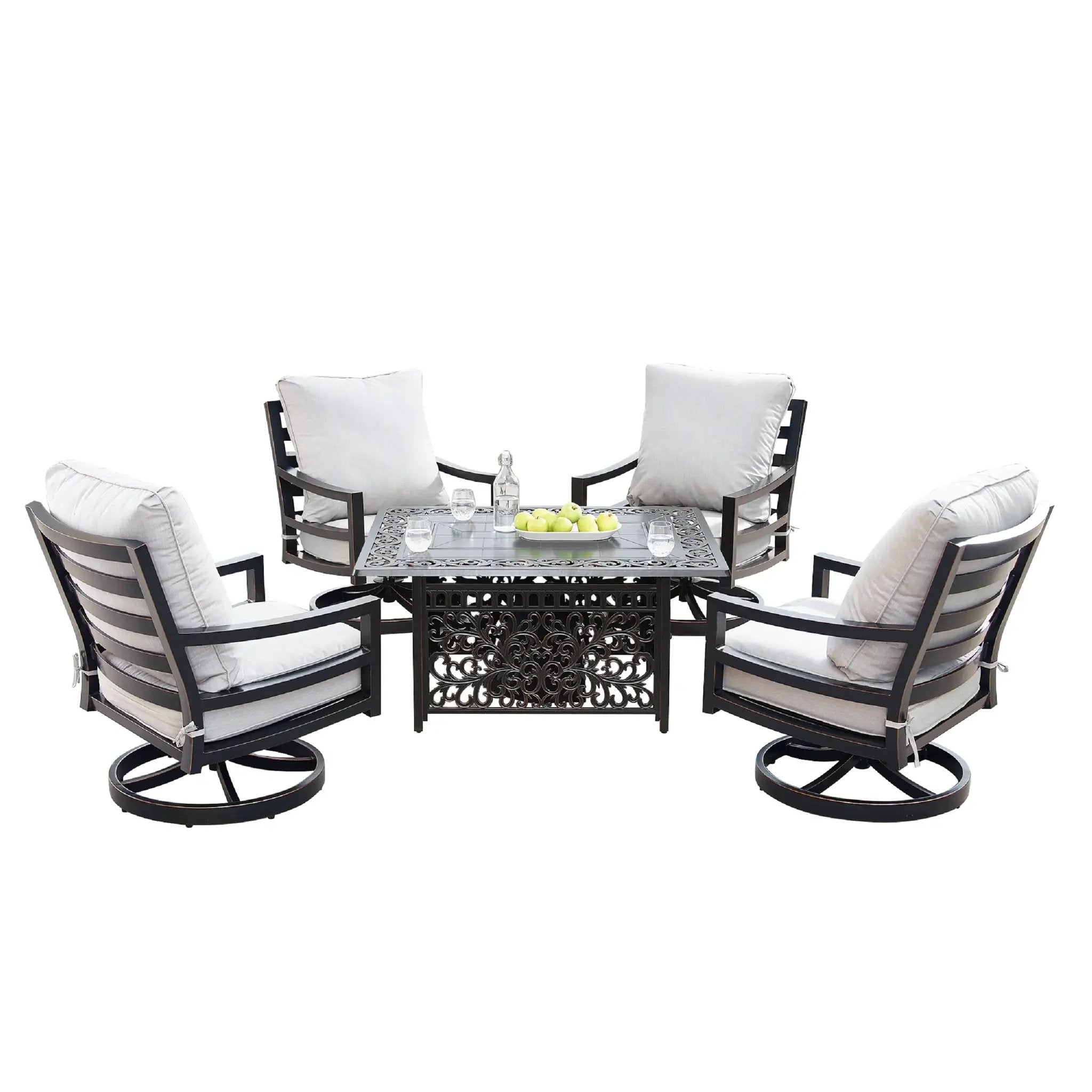 Aluminum 48-in Rectangular Patio Fire Table and Swivel Rocker Set by Sharicks