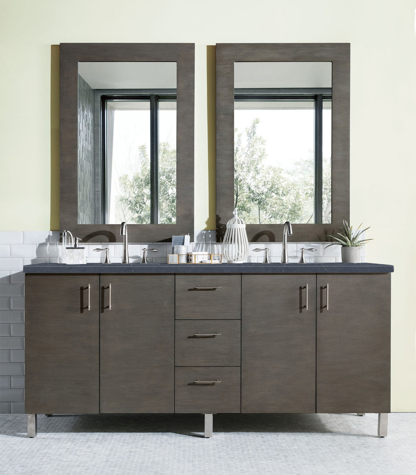 James Martin Metropolitan 72" Dual Mount Double Bathroom Vanity, Silver Oak by James Martin