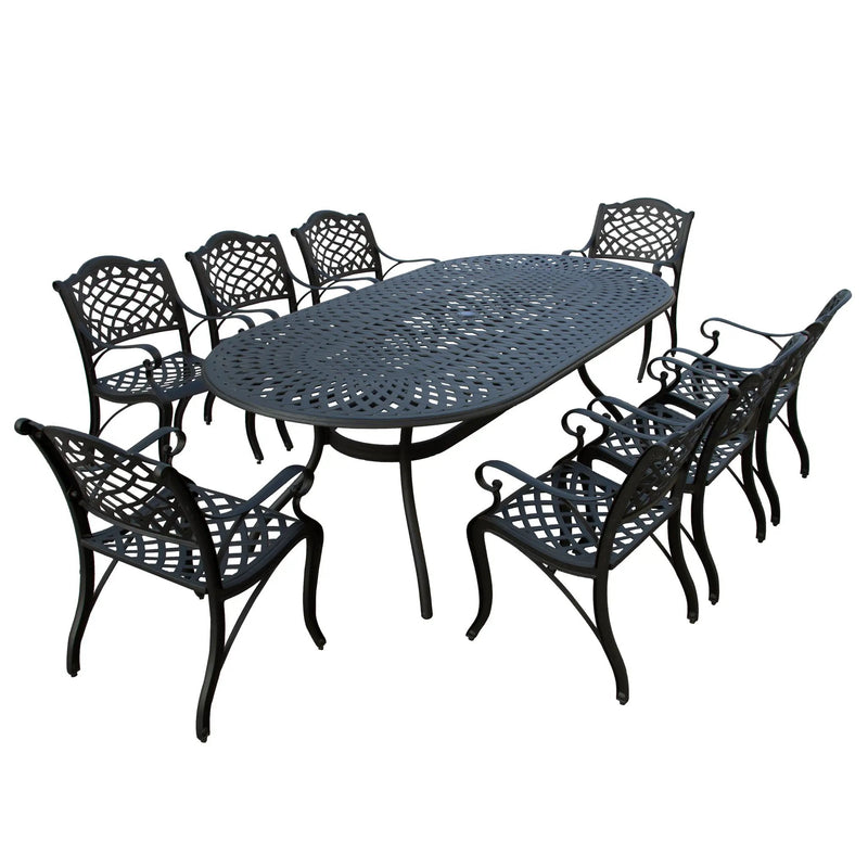 Outdoor Aluminum 9pc Large Black Oval Patio Dining Set Eight Chairs by Sharicks