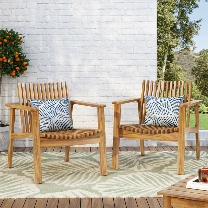 Outdoor Acacia Wood Slatted Club Chairs, Set of 2, Teak Finish by HouseOfZazla