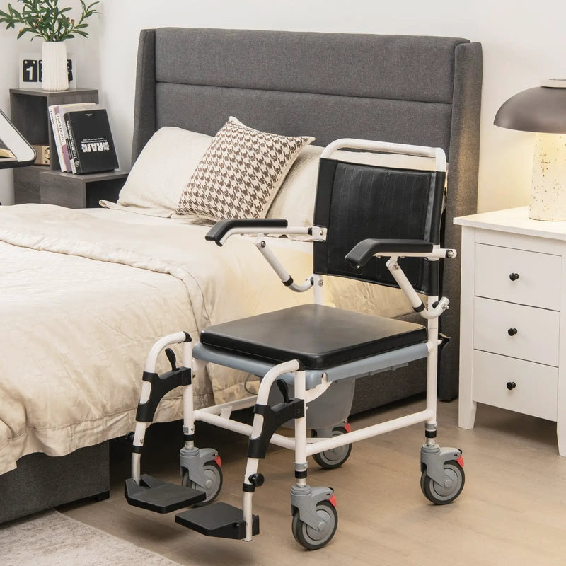 4-in-1 Bedside Commode Wheelchair with Detachable Bucket by DirectDeals