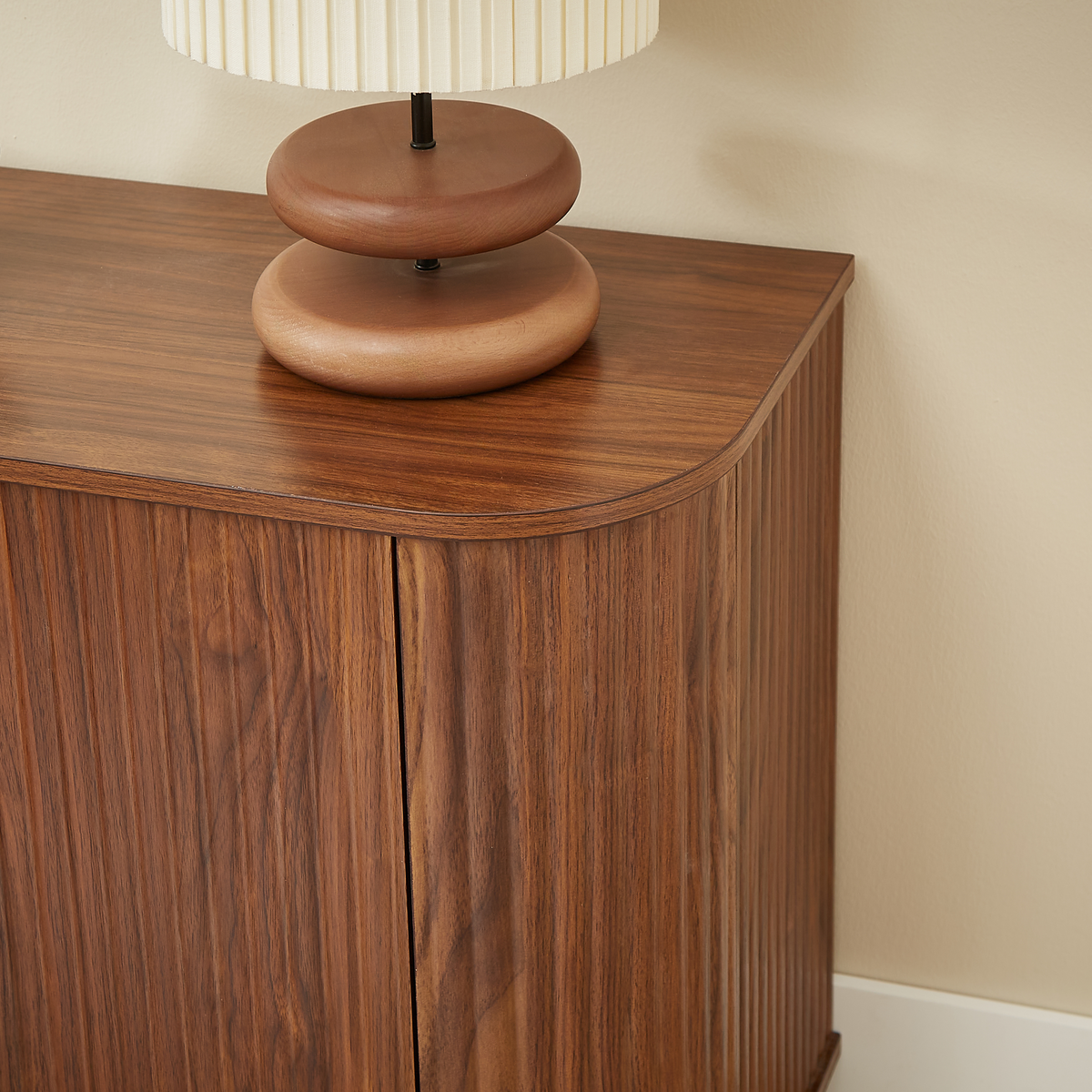 Walnut Sideboard Storage Cabinet with Wave Pattern - 64" Wide, photo 11 of 14