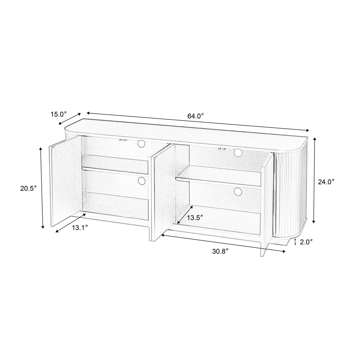 Walnut Sideboard Storage Cabinet with Wave Pattern - 64" Wide, photo 7 of 14