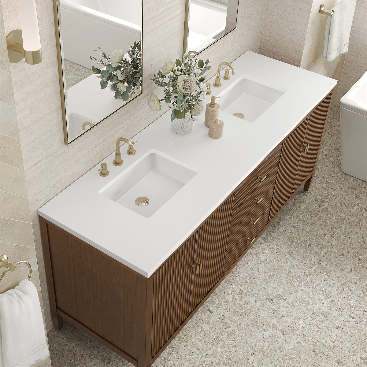James Martin Myrrin 72" Double Bathroom Vanity, Mid-Century Walnut, view 34