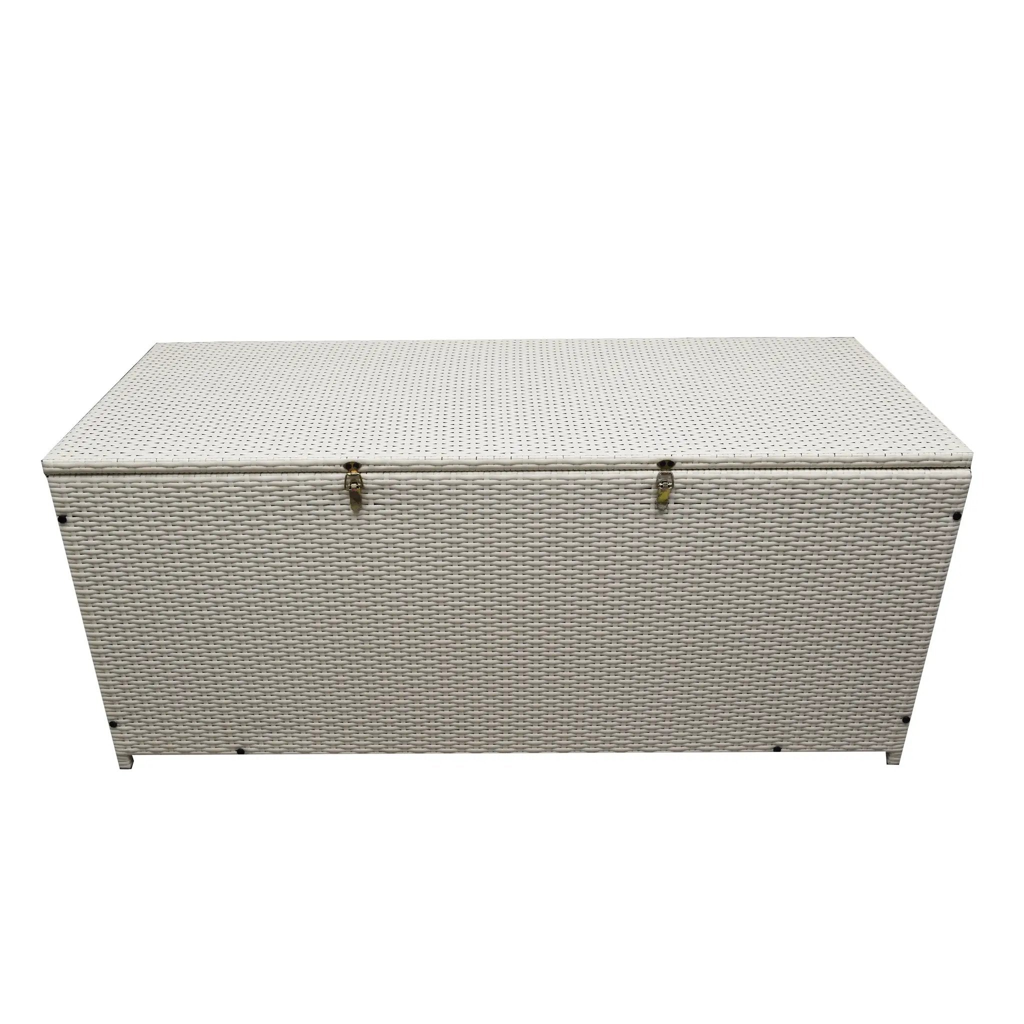 White Wicker Patio Deck Box with 113 Gallon Storage and Metal Frame by Sharicks