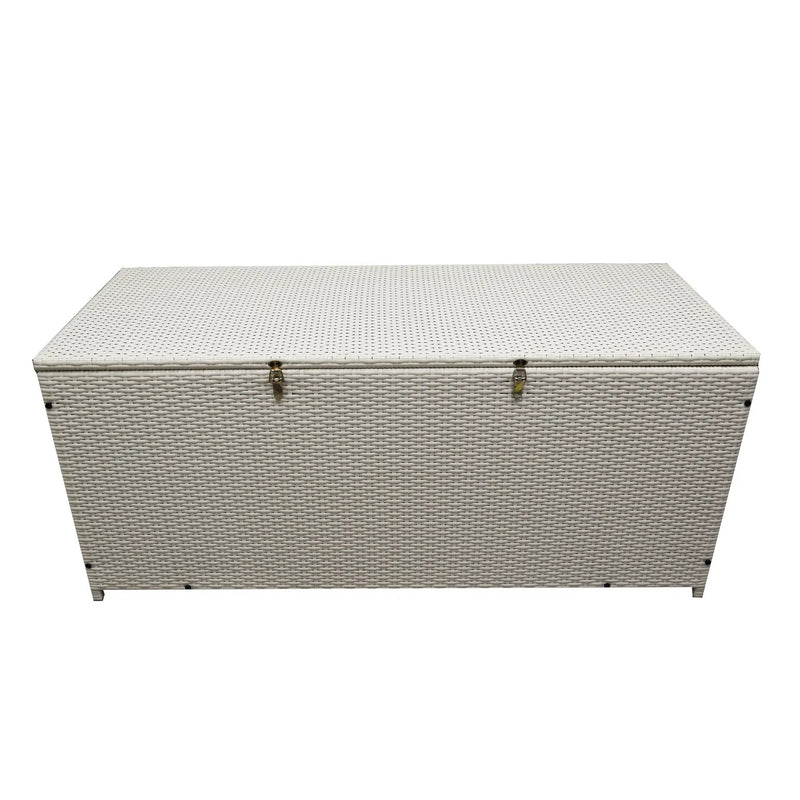 White Wicker Patio Deck Box with 113 Gallon Storage and Metal Frame by Sharicks