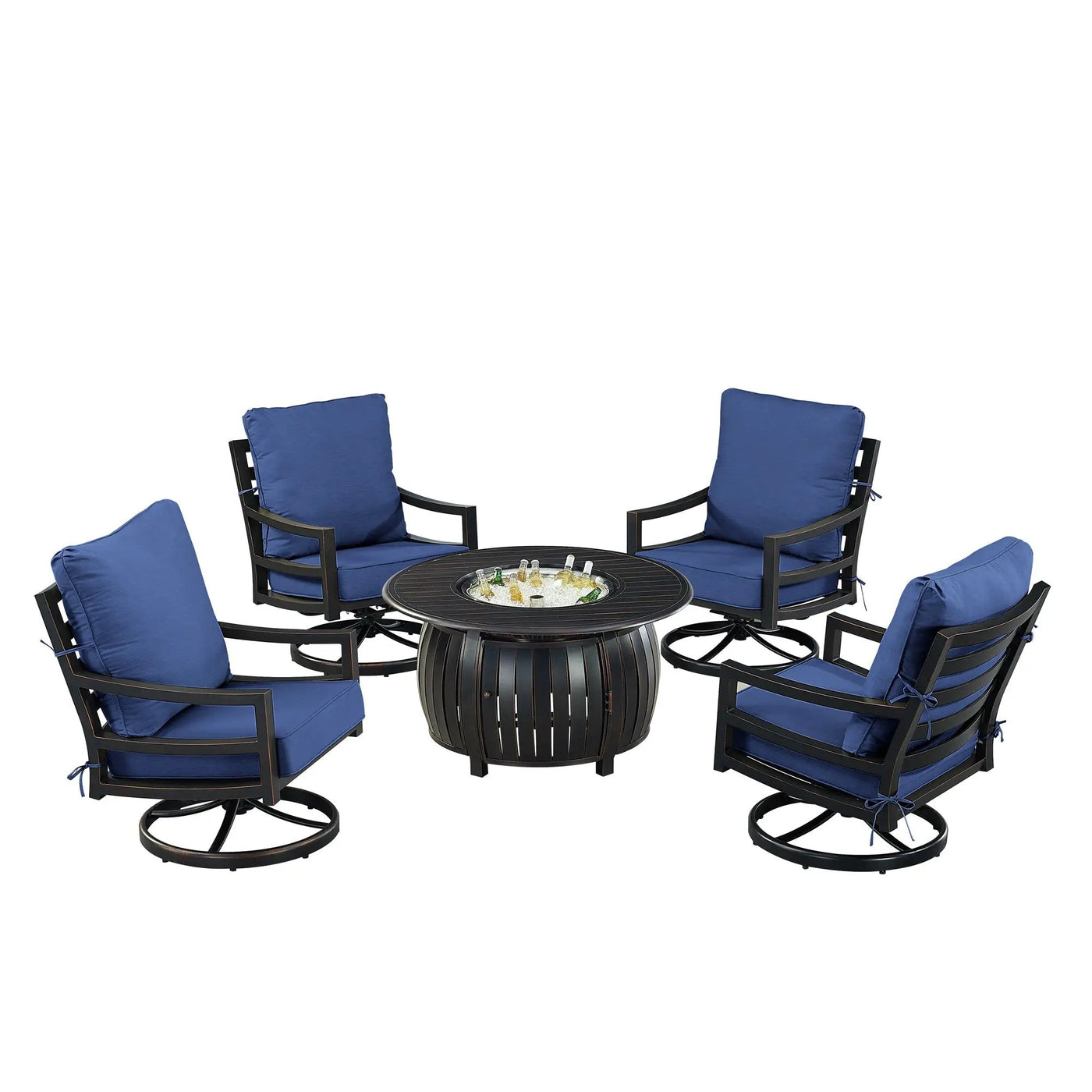 Black Aluminum Fire Table Set with Four Club Chairs by Sharicks