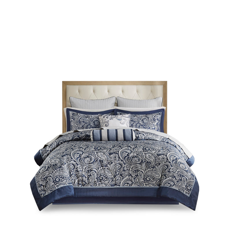 12 Piece Comforter Set with Cotton Bed Sheets Navy King, photo 7 of 21