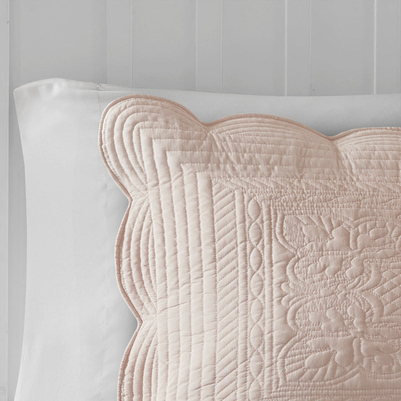 3 Piece Reversible Scalloped Edge Quilt Set - Blush King/Cal King, photo 12 of 14