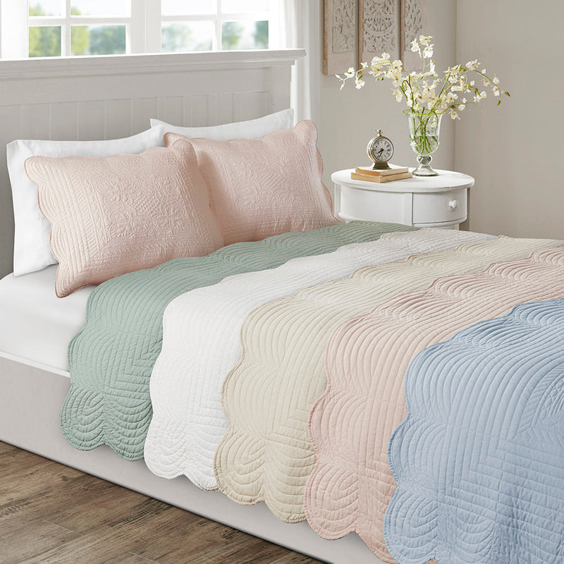 3 Piece Reversible Scalloped Edge Quilt Set - Blush King/Cal King, photo 14 of 14