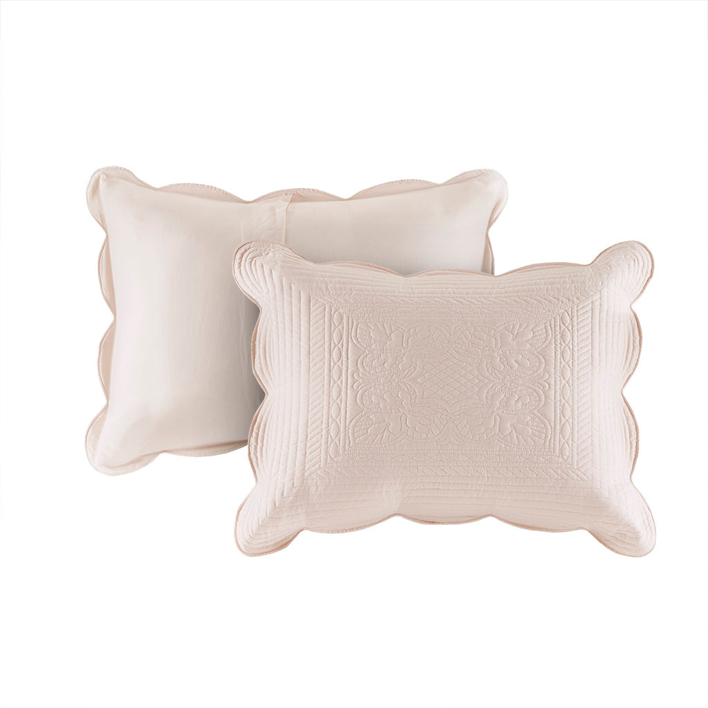 3 Piece Reversible Scalloped Edge Quilt Set - Blush King/Cal King, photo 9 of 14