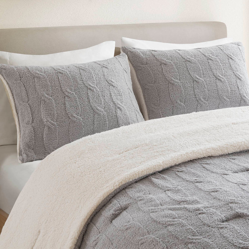 3 Pieces Full/Queen Cable Knit Chenille Comforter Set Gray, photo 11 of 19