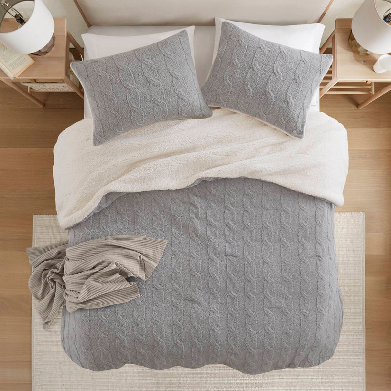3 Pieces Full/Queen Cable Knit Chenille Comforter Set Gray, photo 13 of 19