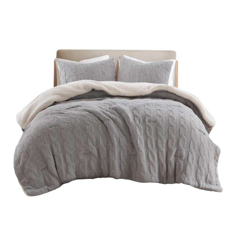 3 Pieces Full/Queen Cable Knit Chenille Comforter Set Gray, photo 6 of 19