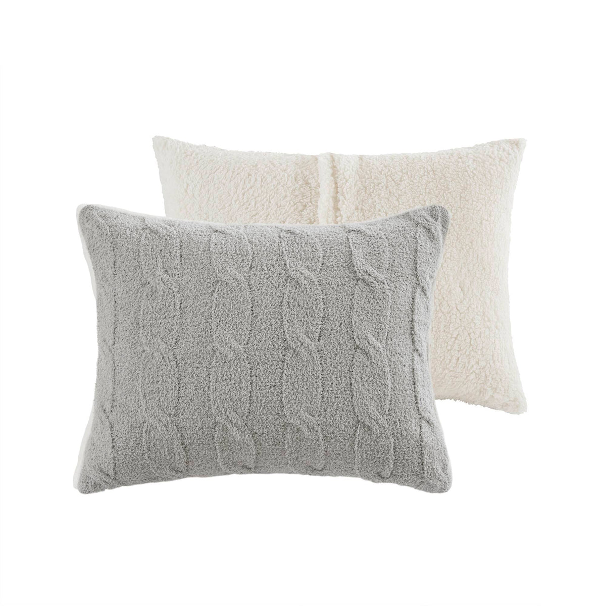 3 Pieces Full/Queen Cable Knit Chenille Comforter Set Gray, photo 8 of 19