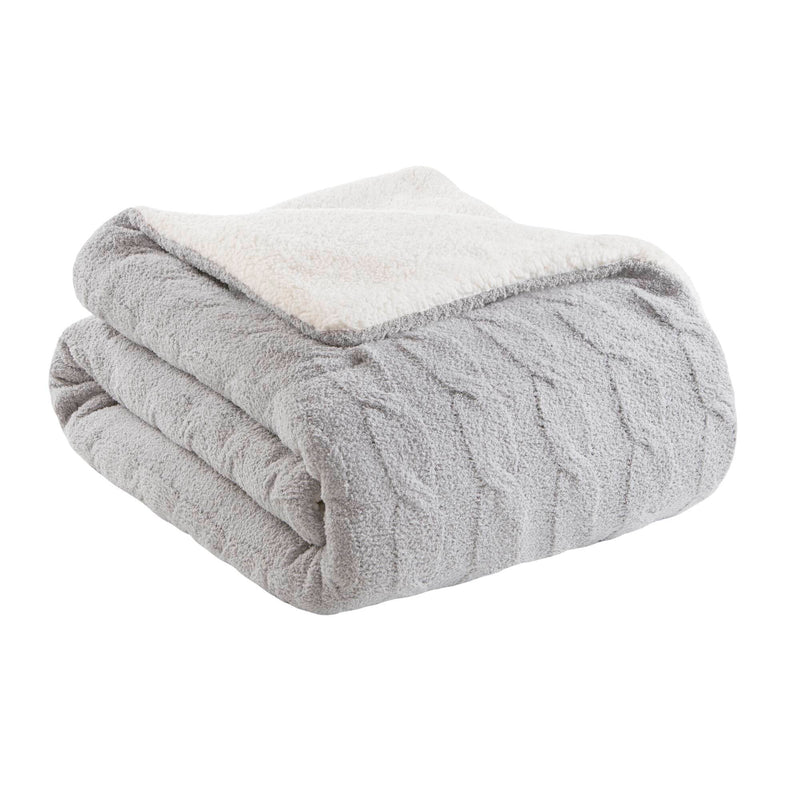 3 Pieces Full/Queen Cable Knit Chenille Comforter Set Gray, photo 9 of 19