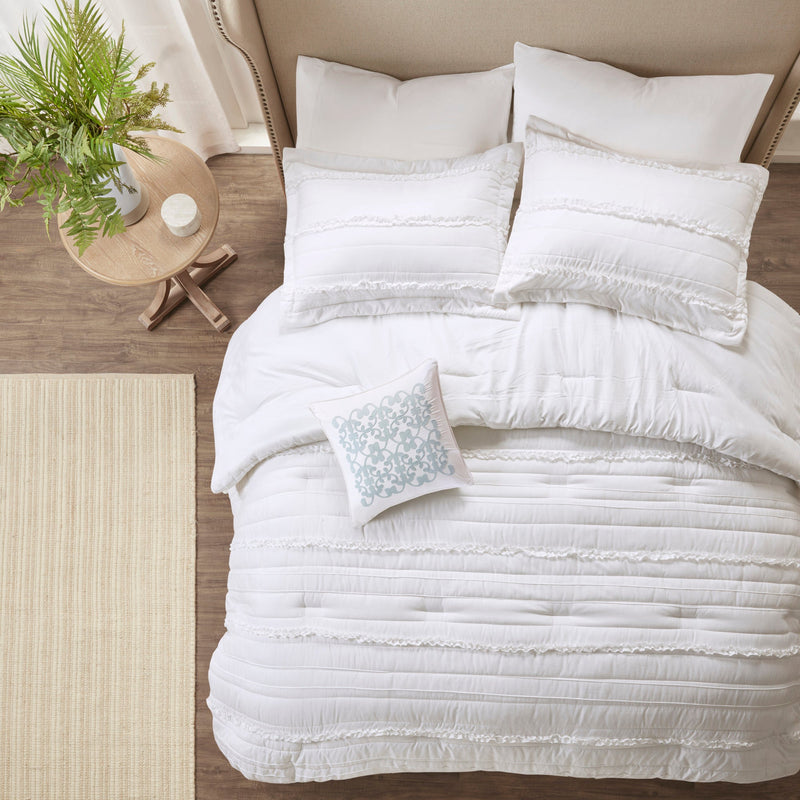 5 Piece Microfiber Ruffled Comforter Set with Hypoallergenic Fill - White, photo 12 of 13